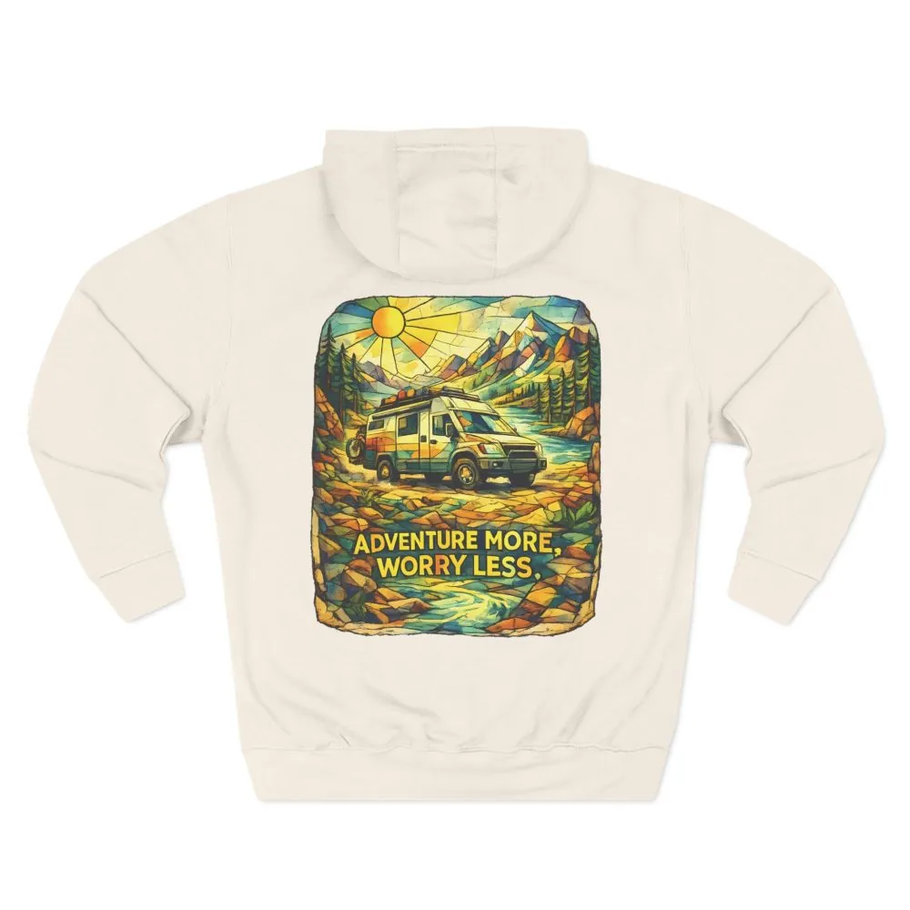 10453984151265120516_2048.jpeg Three-Panel Fleece Hoodie - "Adventure More Worry Less" Design Cubic-Line