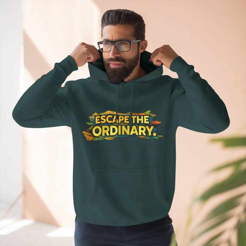 Three-Panel Fleece Hoodie - "Escape The Ordinary" Design Cubic-Line