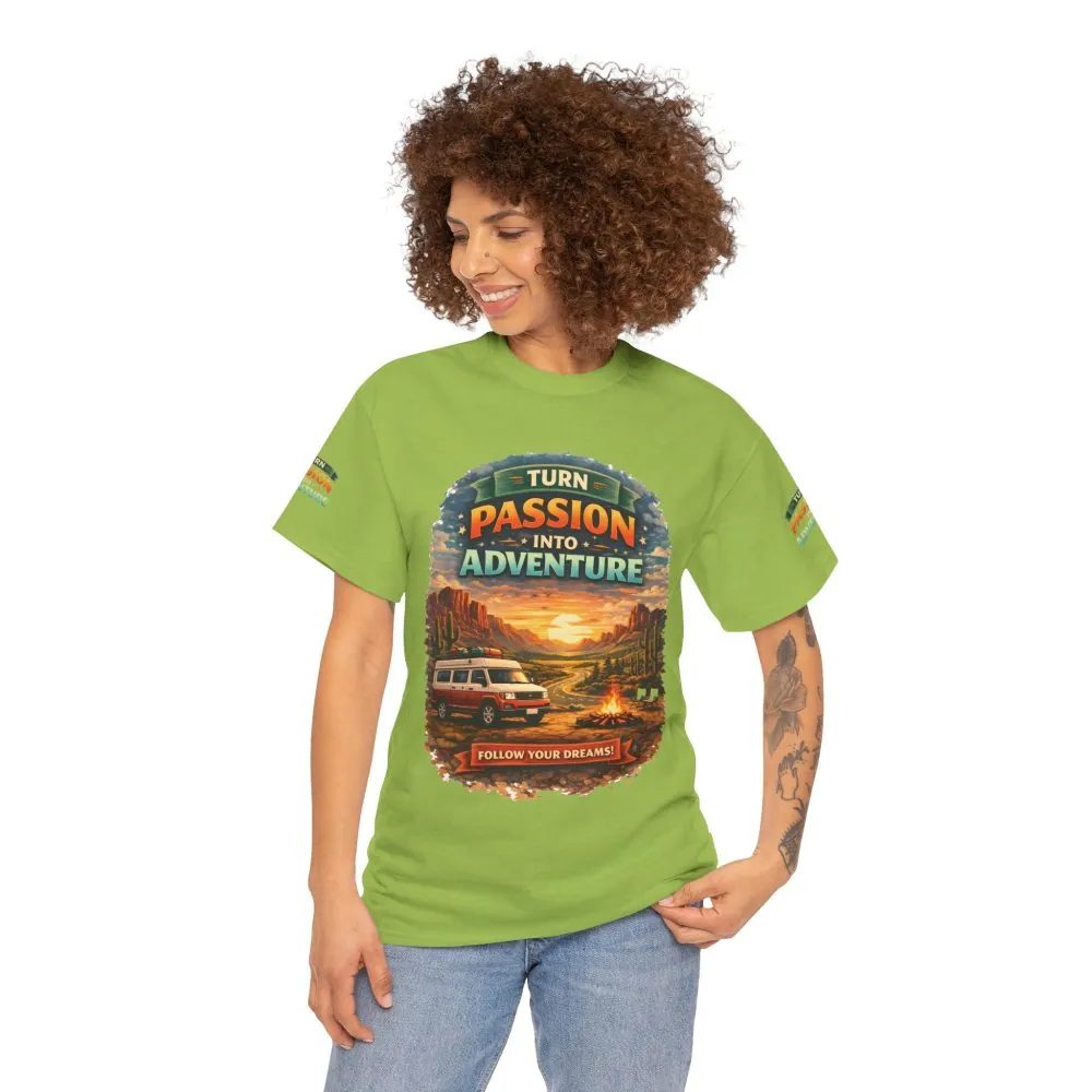 Unisex Heavy Cotton Tee — "Turn Passion Into Adventure" Design Scenic-Line