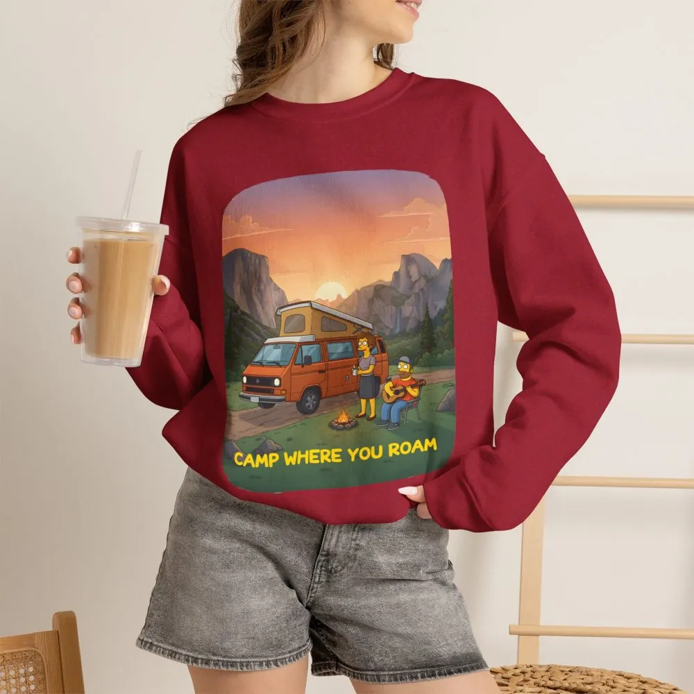 Unisex Heavy Blend™ Crewneck Sweatshirt — "Camp Where You Roam" Design Sitcom-Line
