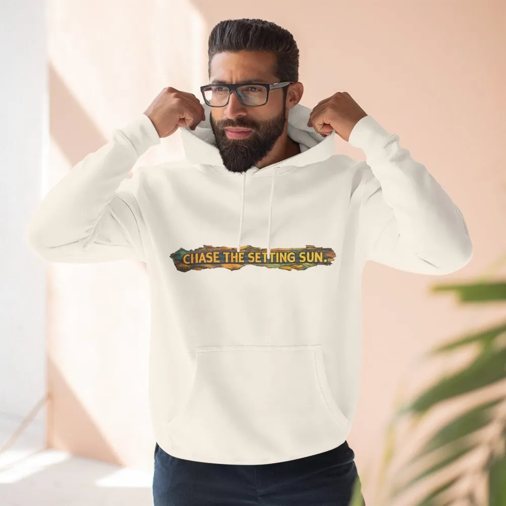 Three-Panel Fleece Hoodie - "Chase The Settings Sun" Design Cubic-Line