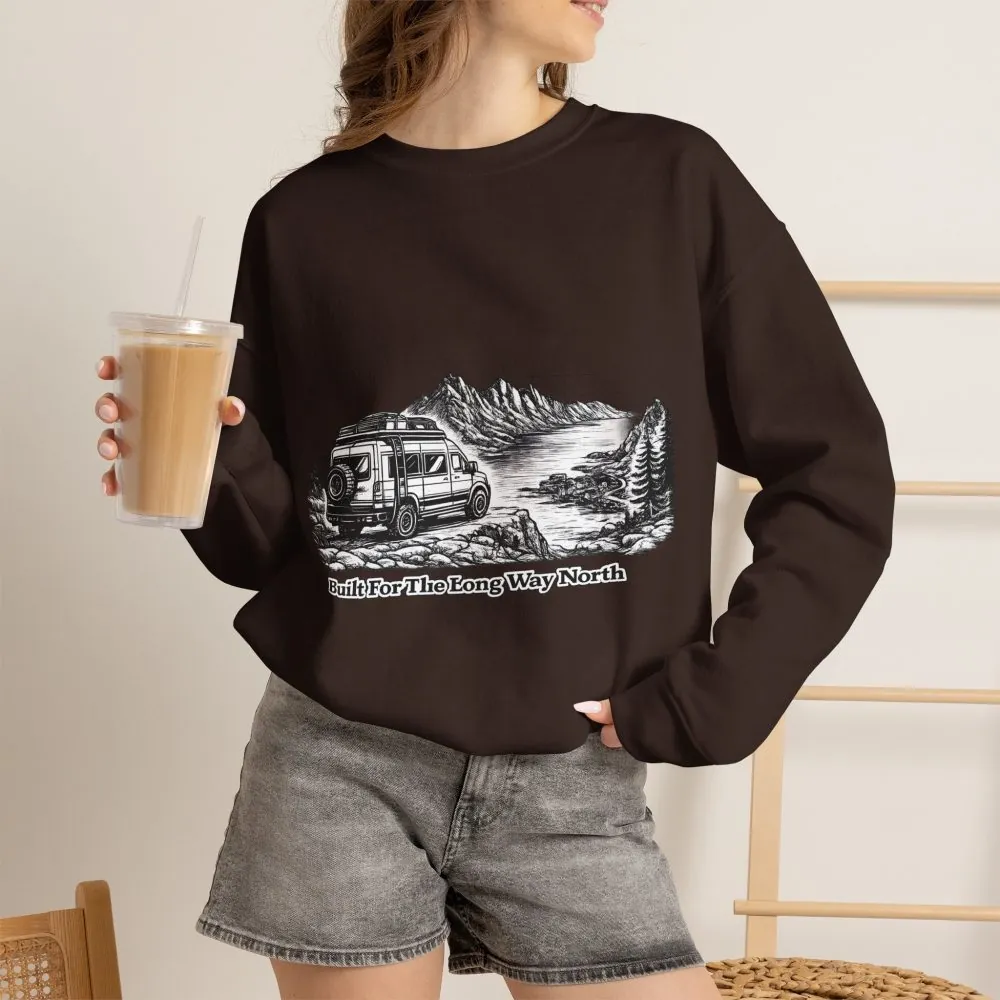 Unisex Heavy Blend™ Crewneck Sweatshirt — "Built For The Long Way North" Design Minimal-Line