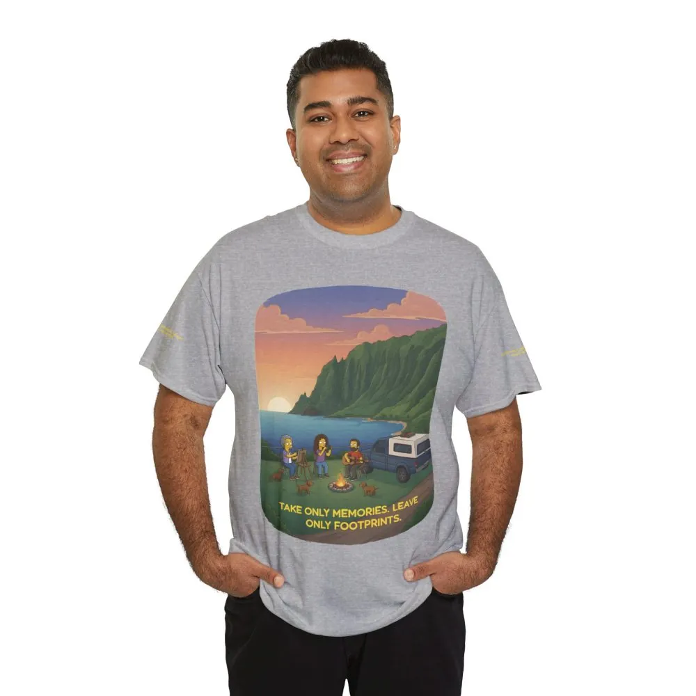 Unisex Heavy Cotton Tee — "Take Only Memories-Leave Only Footprints" Design Sitcom-Line