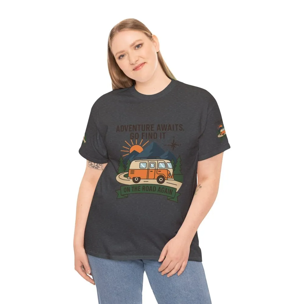 Unisex Heavy Cotton Tee — 'Adventure Awaits. Go Find It' Camper Van T‑Shirt