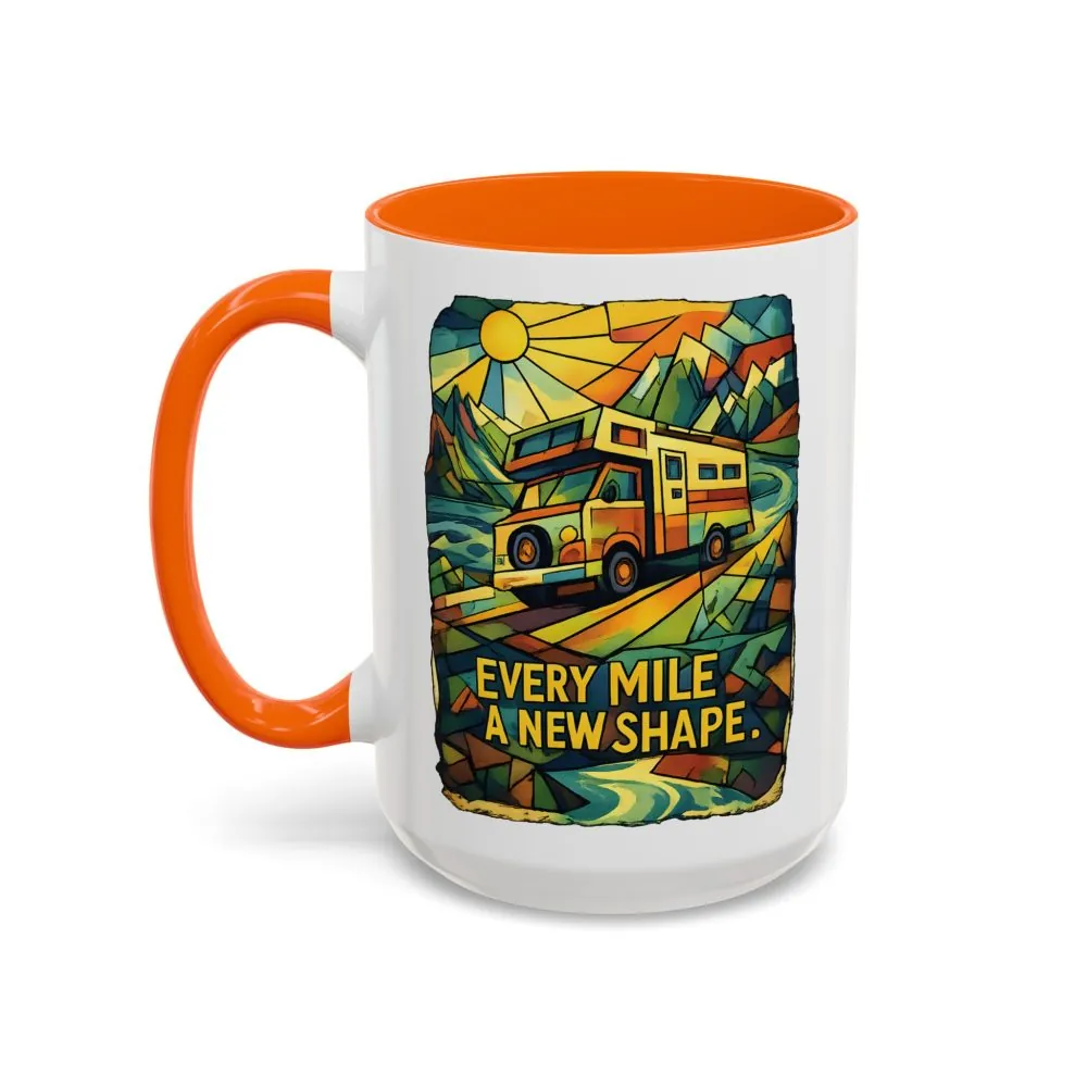 Accent Coffee Mug (11, 15oz) — "Every Mile A New Shape" Design Cubic-Line