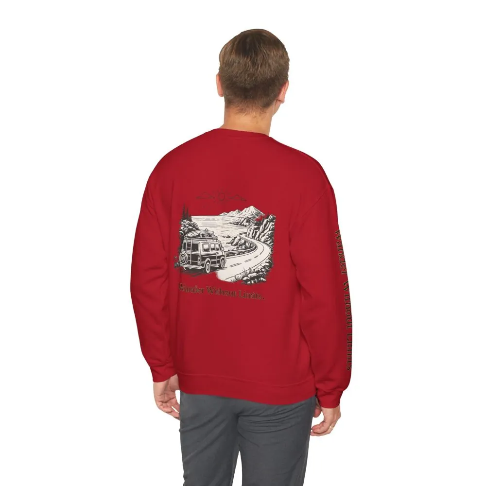 Unisex Heavy Blend™ Crewneck Sweatshirt — "Wander Without Limits" Design Minimal-Line