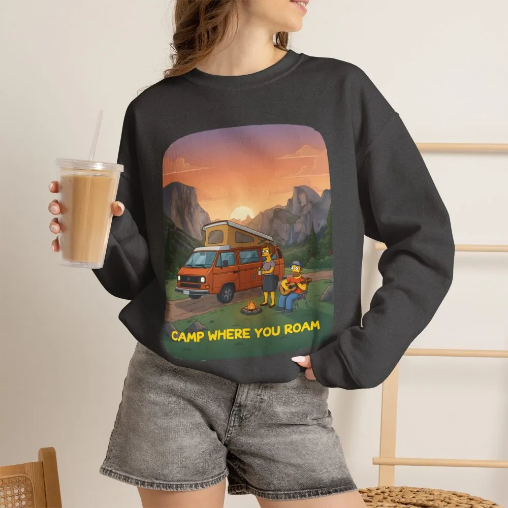 Unisex Heavy Blend™ Crewneck Sweatshirt — "Camp Where You Roam" Design Sitcom-Line