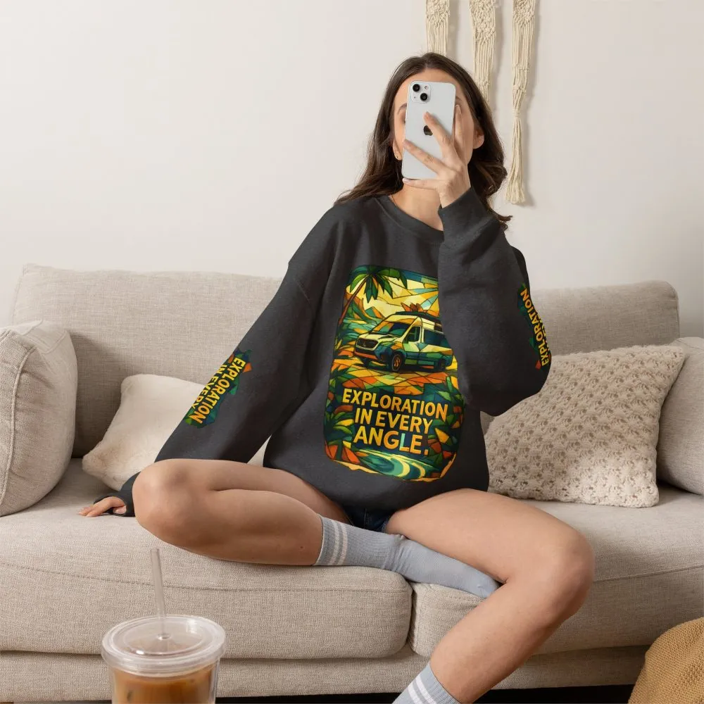 Unisex Heavy Blend™ Crewneck Sweatshirt — "Exploration In Every Angle" Design Cubic-Line