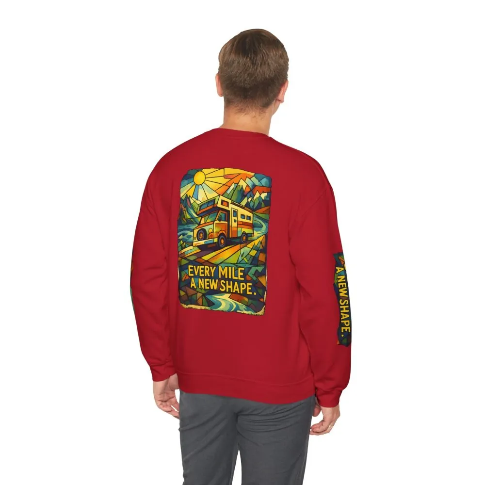 10498365430045464900_2048.jpeg Unisex Heavy Blend™ Crewneck Sweatshirt — "Every Mile A New Shape" Design Cubic-Line