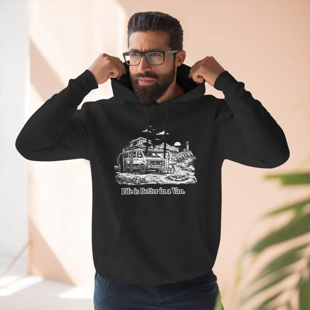 10503580665955720947_2048.jpeg Three-Panel Fleece Hoodie - "Life Is Better In A Van" Design Minimal-Line