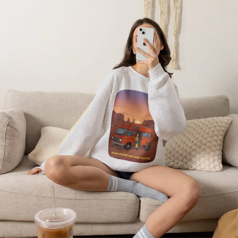 Unisex Heavy Blend™ Crewneck Sweatshirt — "Roam Where You Are Rooted" Design Sitcom-Line