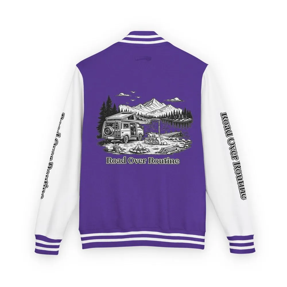 Unisex Heavyweight Letterman Jacket — "Road Over Routine" Travel Varsity Coat