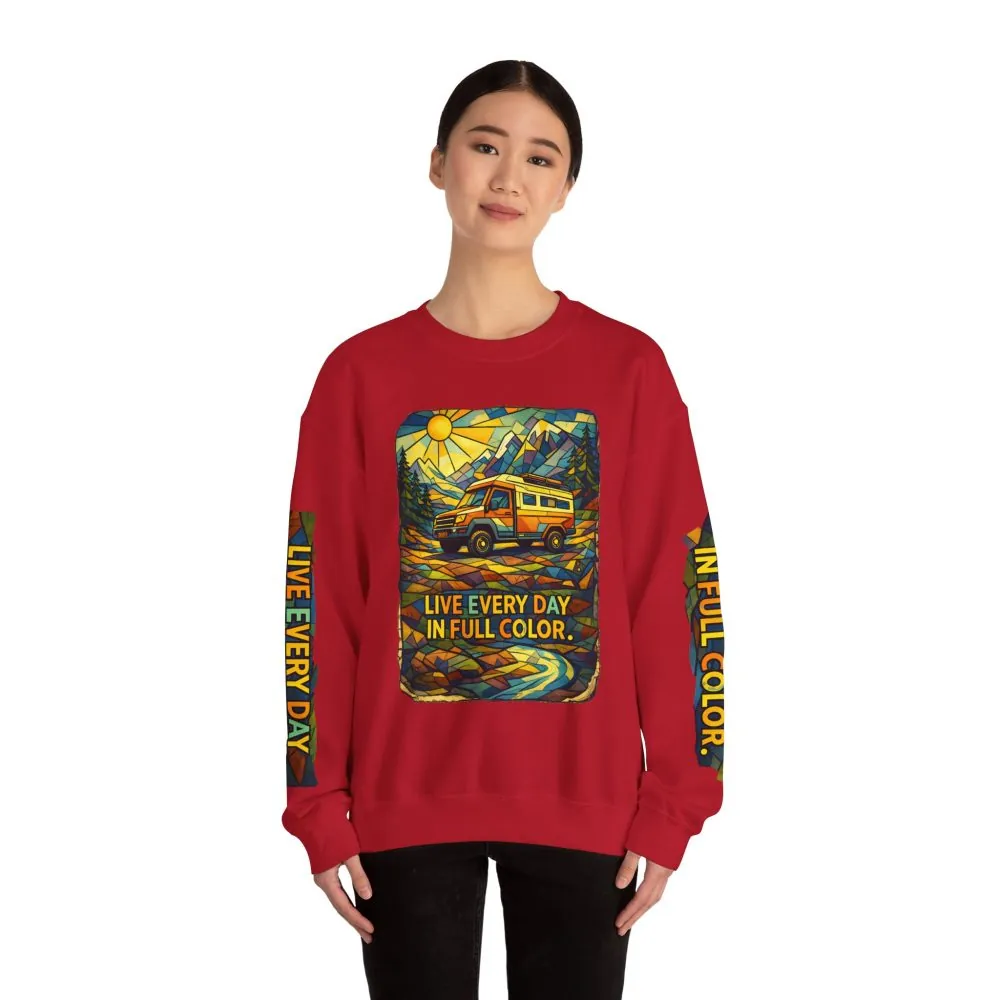 Unisex Heavy Blend™ Crewneck Sweatshirt — "Live Every Day InFull Color" Design Cubic-Line