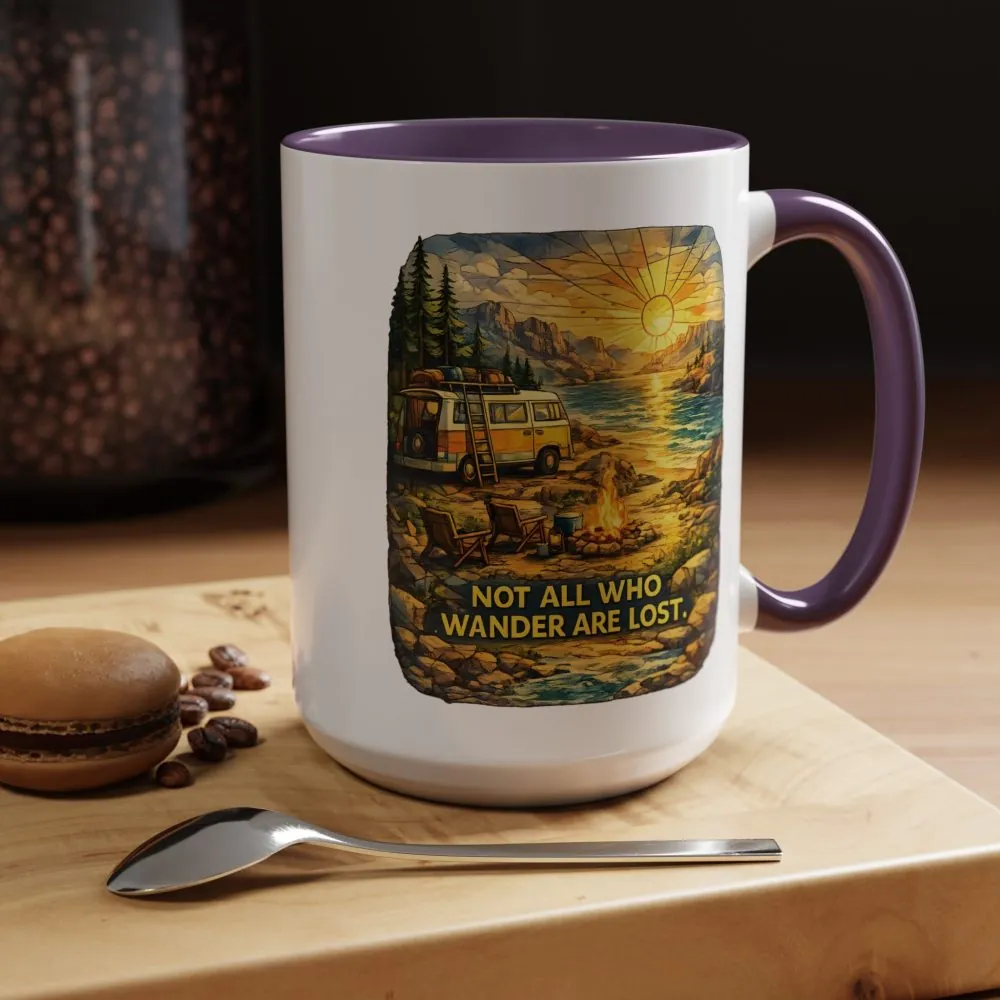 Accent Coffee Mug (11, 15oz) — "Not All Who Wander Are Lost" Design Cubic-Line