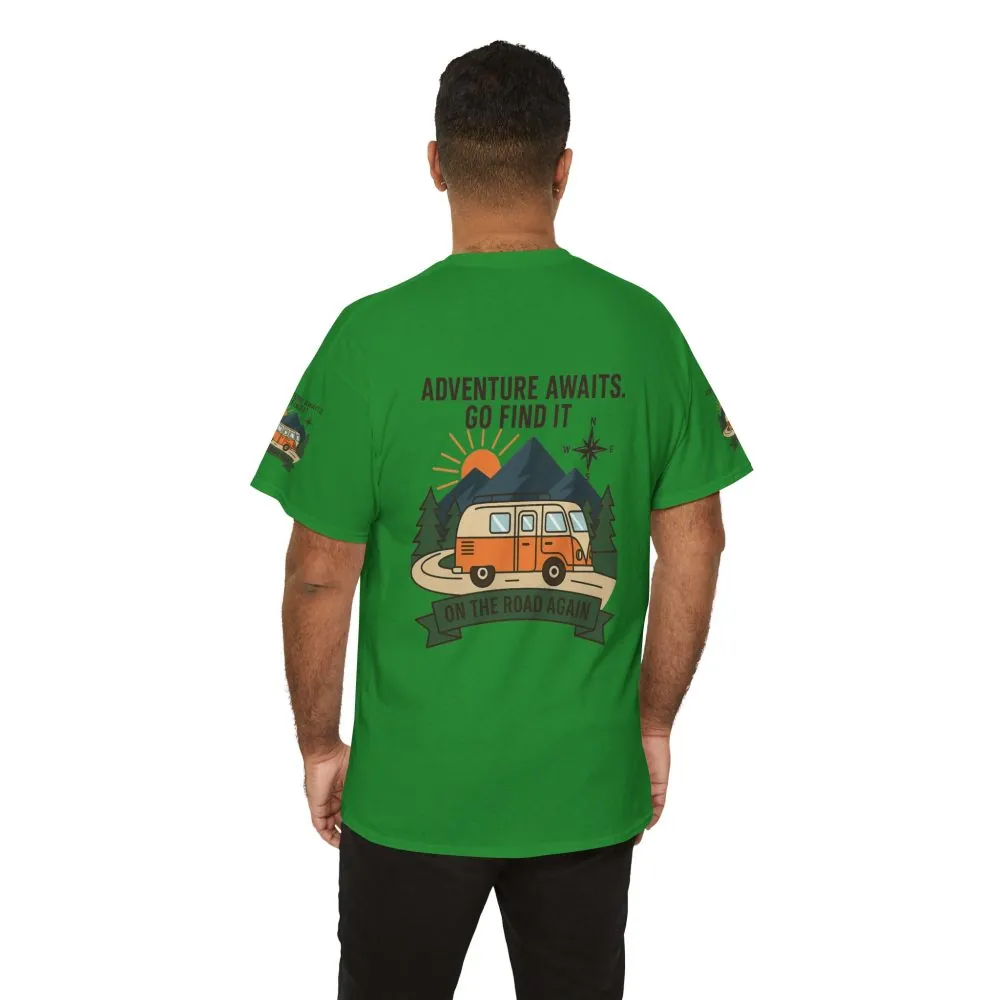 Unisex Heavy Cotton Tee — 'Adventure Awaits. Go Find It' Camper Van T‑Shirt
