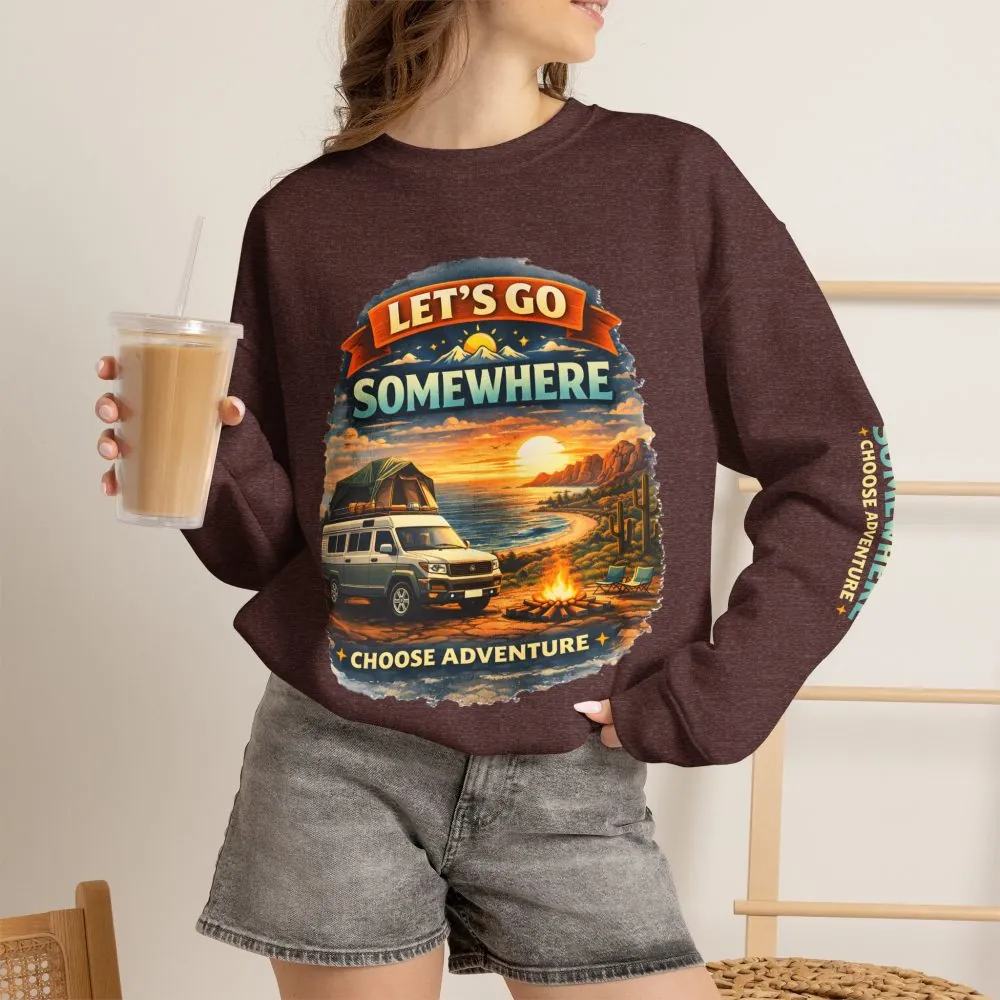 Unisex Heavy Blend™ Crewneck Sweatshirt — "Lets Go Somewhere" Design Scenic-Line