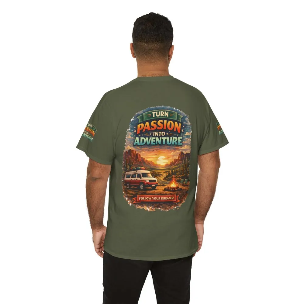 Unisex Heavy Cotton Tee — "Turn Passion Into Adventure" Design Scenic-Line