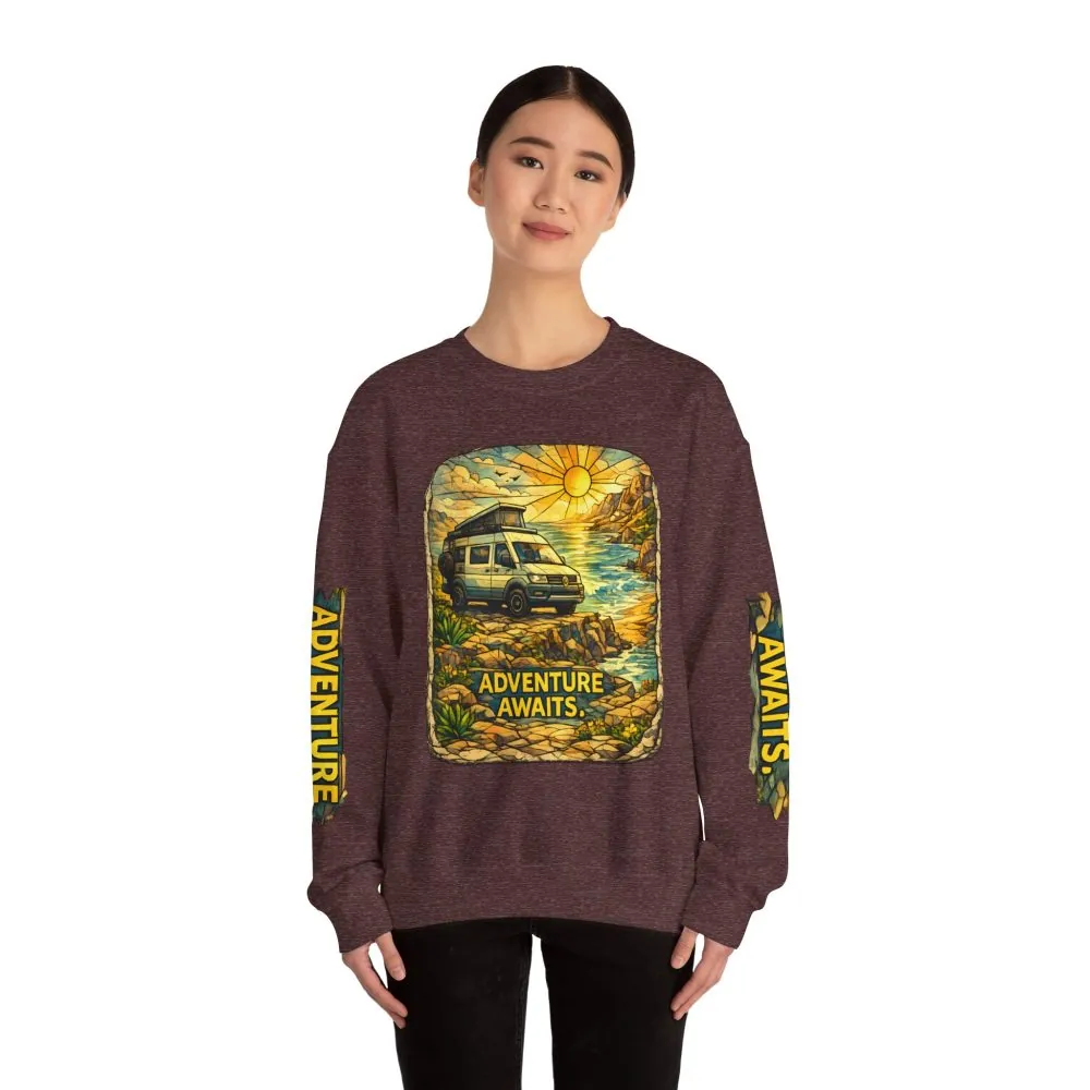10530968343425713784_2048.jpeg Unisex Heavy Blend™ Crewneck Sweatshirt — "Adventure Awaits" Design Cubic-Line
