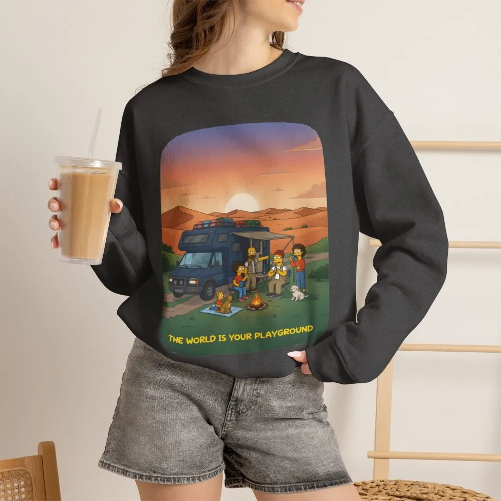 Unisex Heavy Blend™ Crewneck Sweatshirt — "The World Is Your playground" Design Sitcom-Line