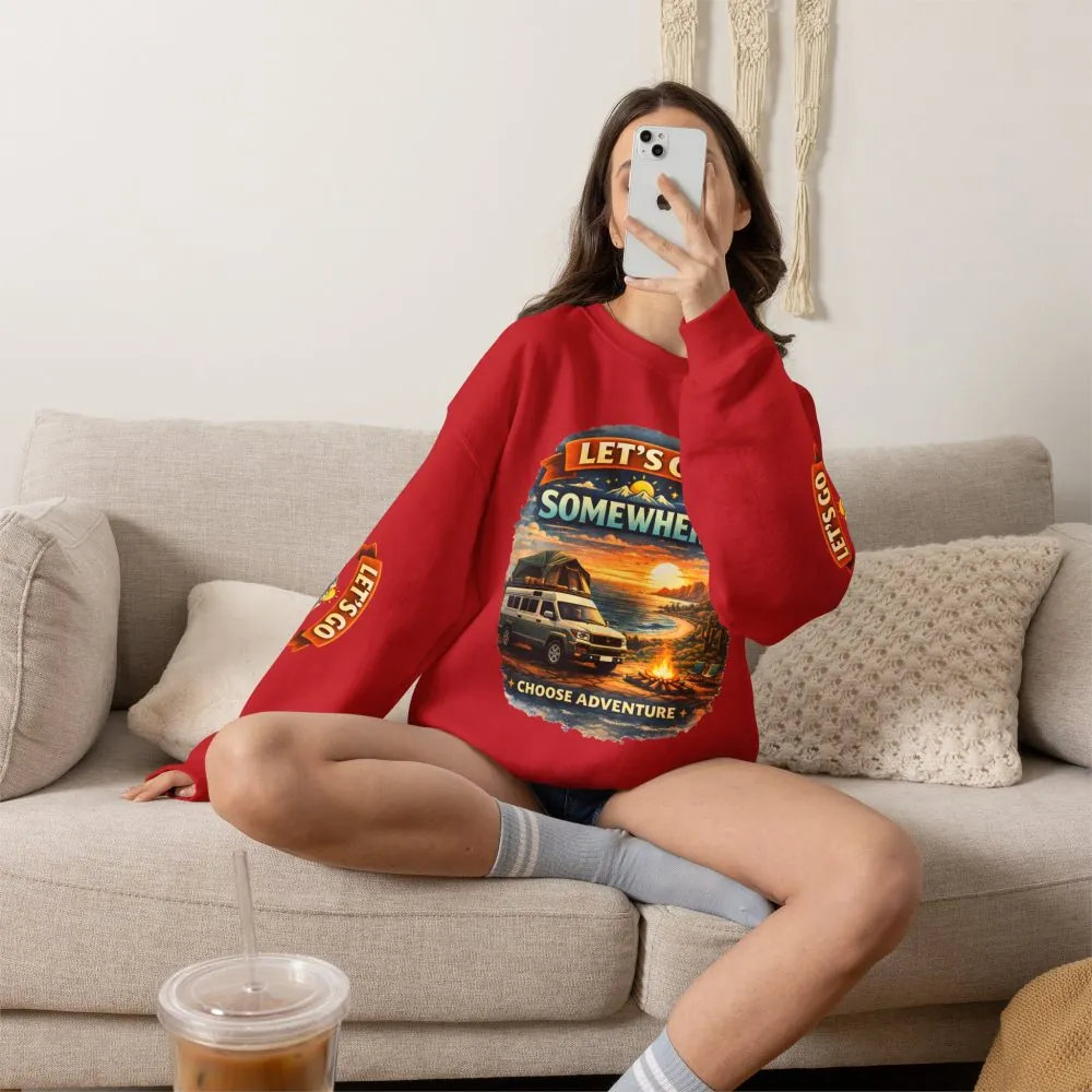 Unisex Heavy Blend™ Crewneck Sweatshirt — "Lets Go Somewhere" Design Scenic-Line