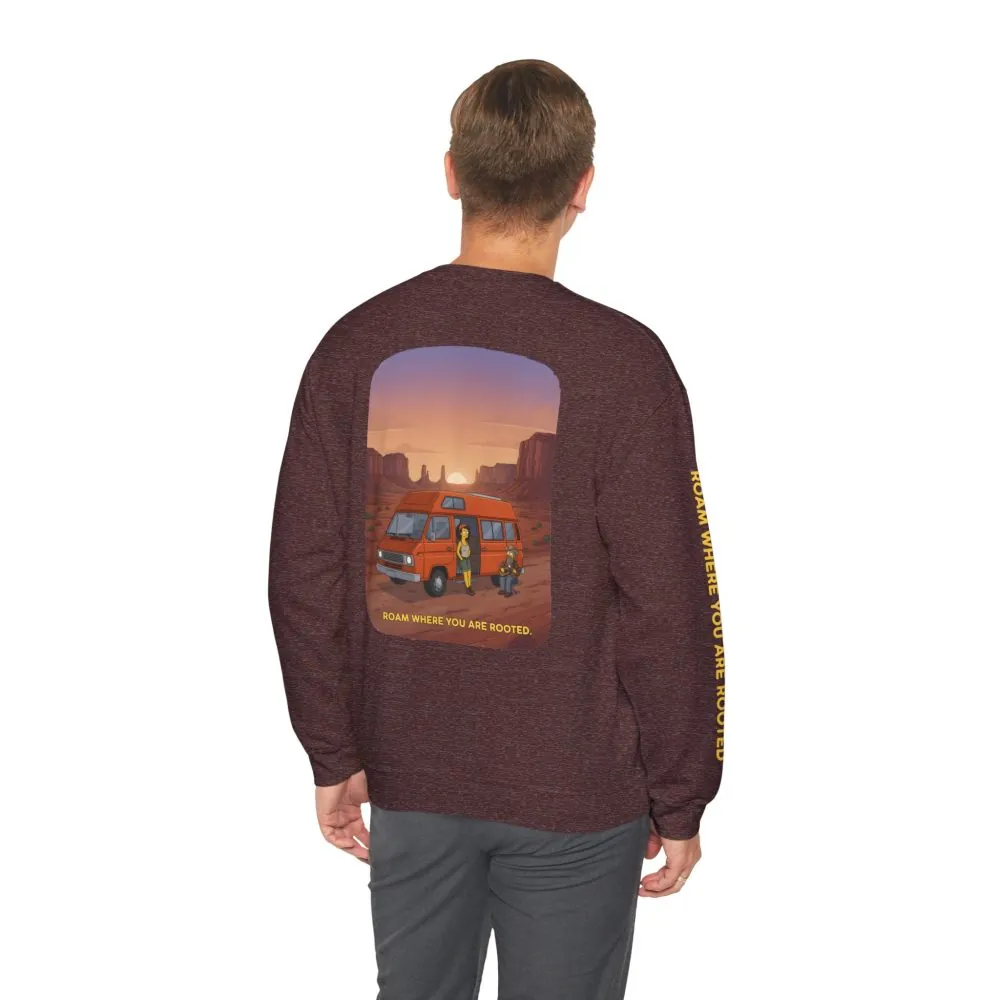 Unisex Heavy Blend™ Crewneck Sweatshirt — "Roam Where You Are Rooted" Design Sitcom-Line
