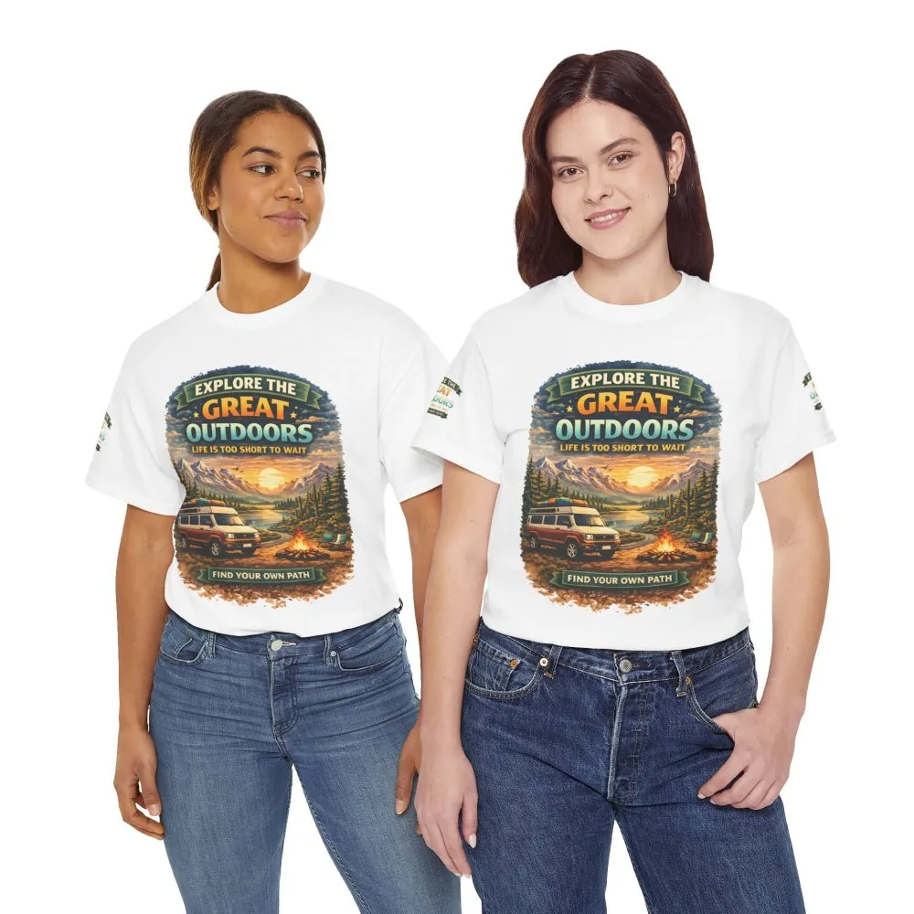 Unisex Heavy Cotton Tee — "Explore The Great Outdoors" Design Scenic-Line