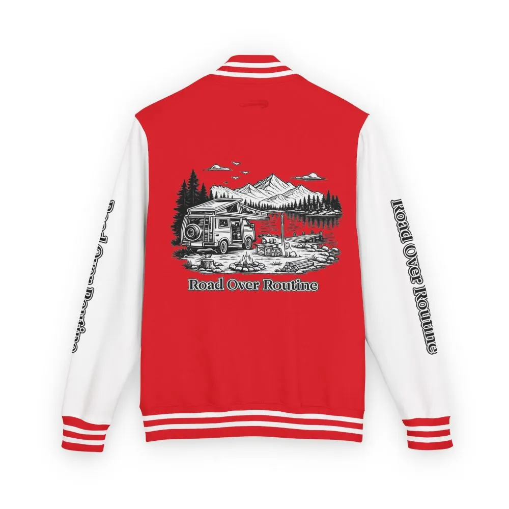 Unisex Heavyweight Letterman Jacket — "Road Over Routine" Travel Varsity Coat