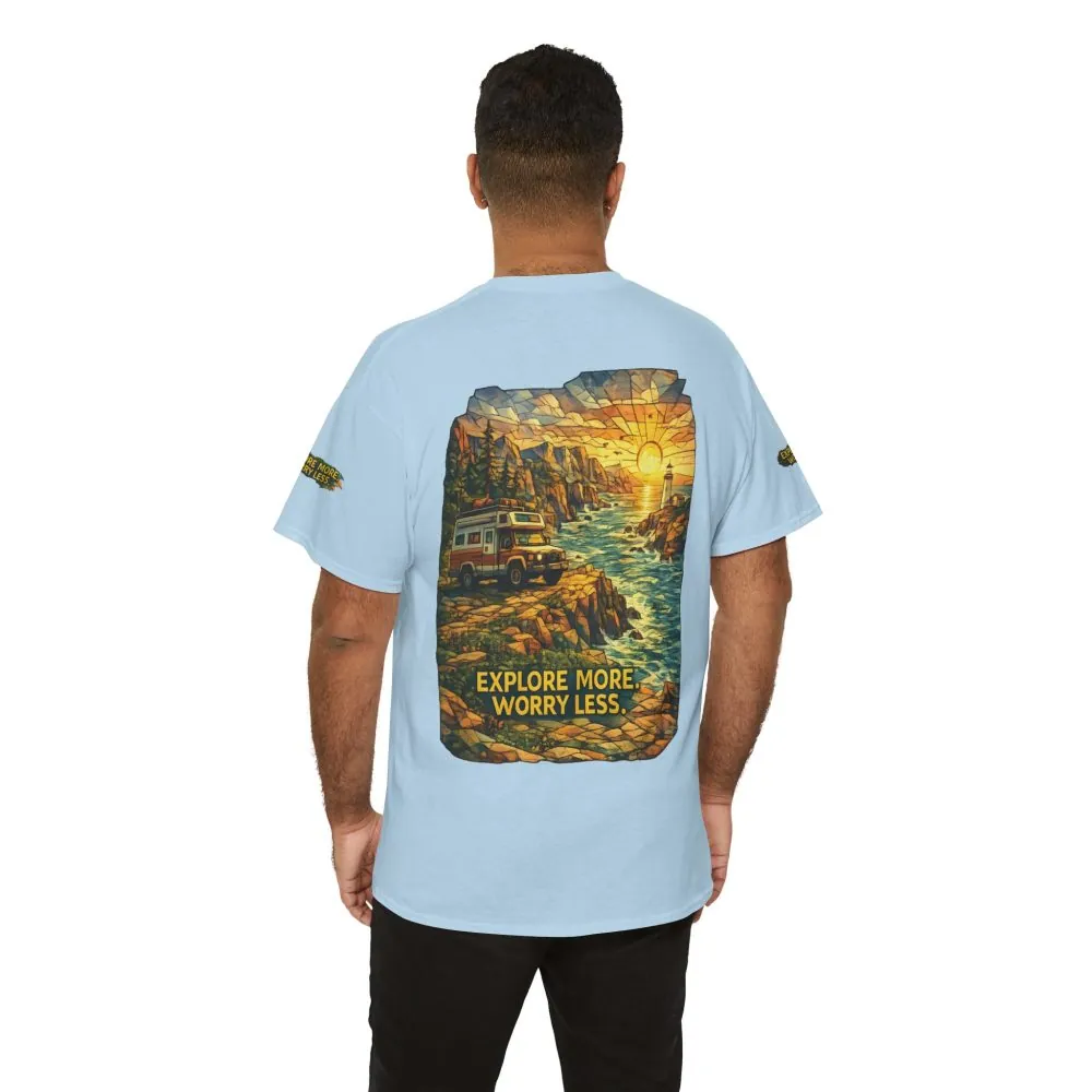 10545846829644707691_2048.jpeg Unisex Heavy Cotton Tee — "Explore More Worry Less" Design Cubic-Line