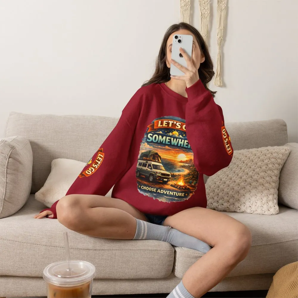 Unisex Heavy Blend™ Crewneck Sweatshirt — "Lets Go Somewhere" Design Scenic-Line