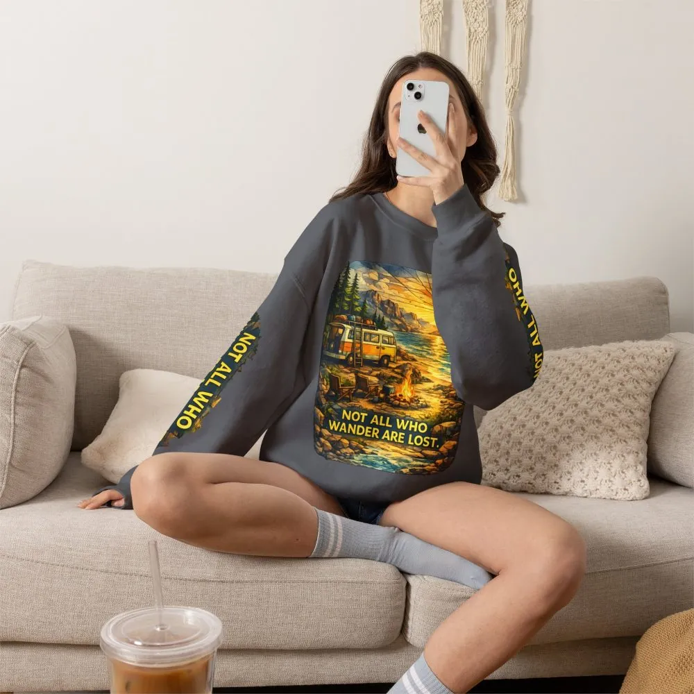 Unisex Heavy Blend™ Crewneck Sweatshirt — "Not All Who Wander Are Lost" Design Cubic-Line