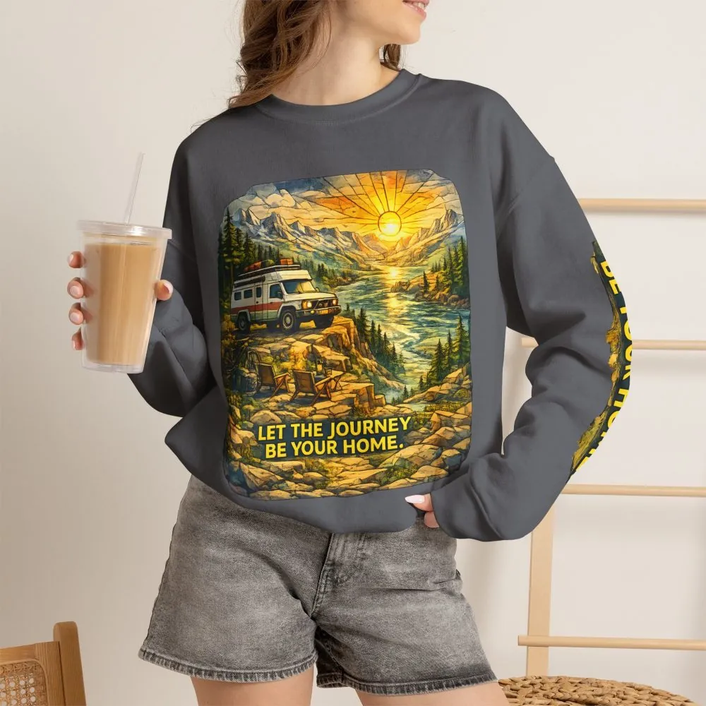Unisex Heavy Blend™ Crewneck Sweatshirt — "Let The Journey Be Your Home" Design Cubic-Line