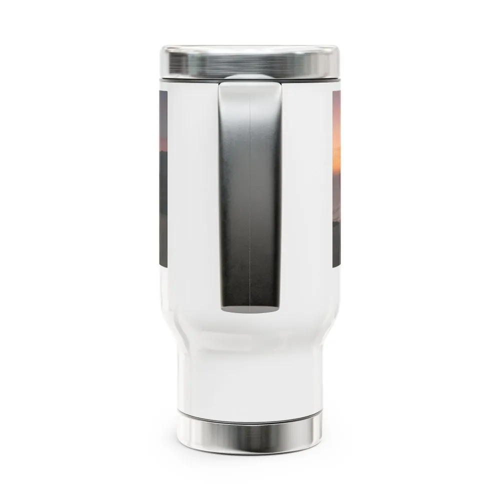 Stainless Steel Travel Mug with Handle, 14oz – “Work to Travel, Travel to Live”