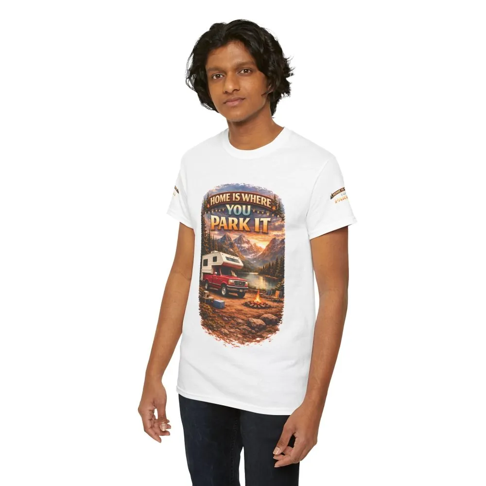 Unisex Heavy Cotton Tee — "Home Is Where You Park It" Design Scenic-Line