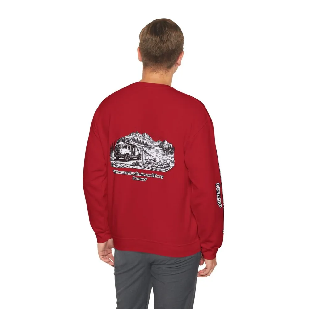 10560782941843338831_2048.jpeg Unisex Heavy Blend™ Crewneck Sweatshirt — "Adventure Awaits Around Every Corner" Design Minimal-Line