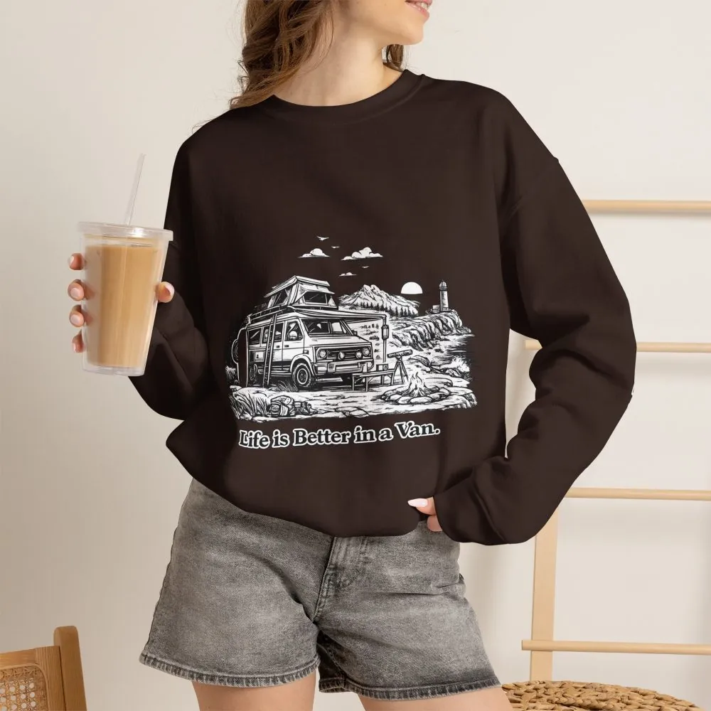 Unisex Heavy Blend™ Crewneck Sweatshirt — "Life Is Better In A Van" Design Minimal-Line