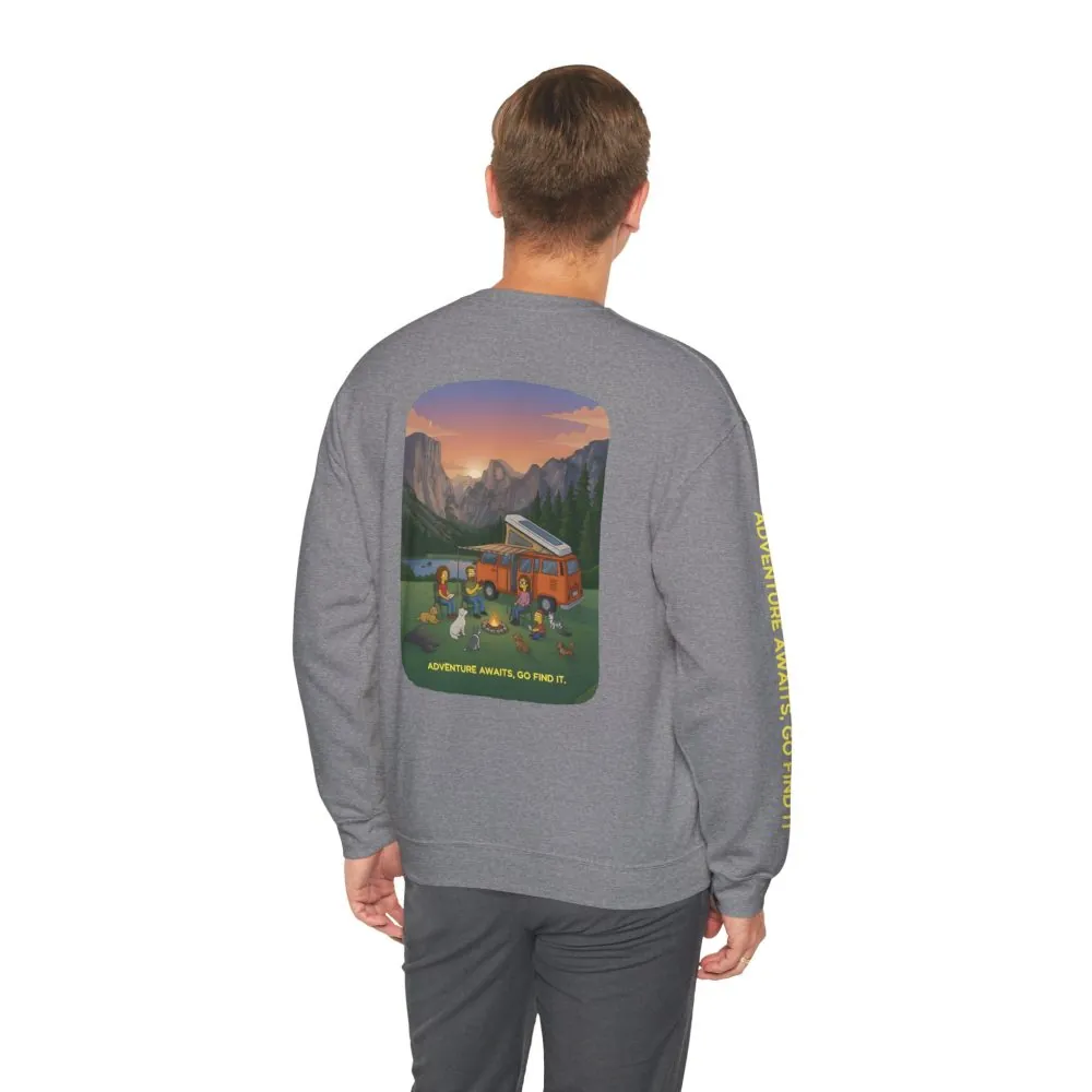 Unisex Heavy Blend™ Crewneck Sweatshirt — "Adventure Awaits-Go Find It"" Design Sitcom-Line