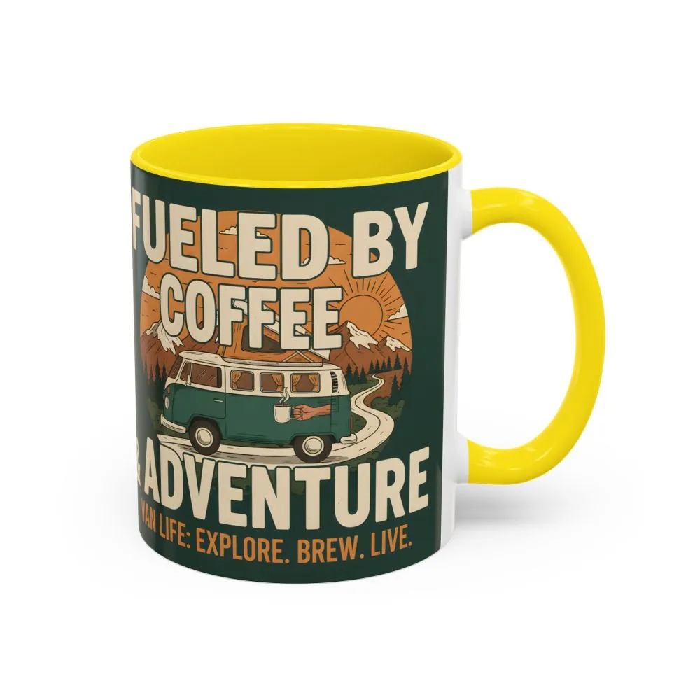 Accent Coffee Mug (11, 15oz) — "Fueled by Coffee & Adventure"