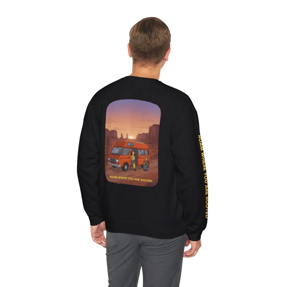 Unisex Heavy Blend™ Crewneck Sweatshirt — "Roam Where You Are Rooted" Design Sitcom-Line