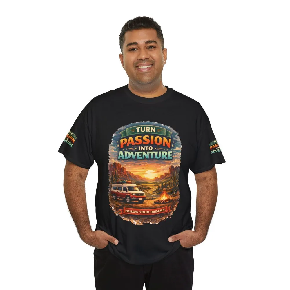 Unisex Heavy Cotton Tee — "Turn Passion Into Adventure" Design Scenic-Line