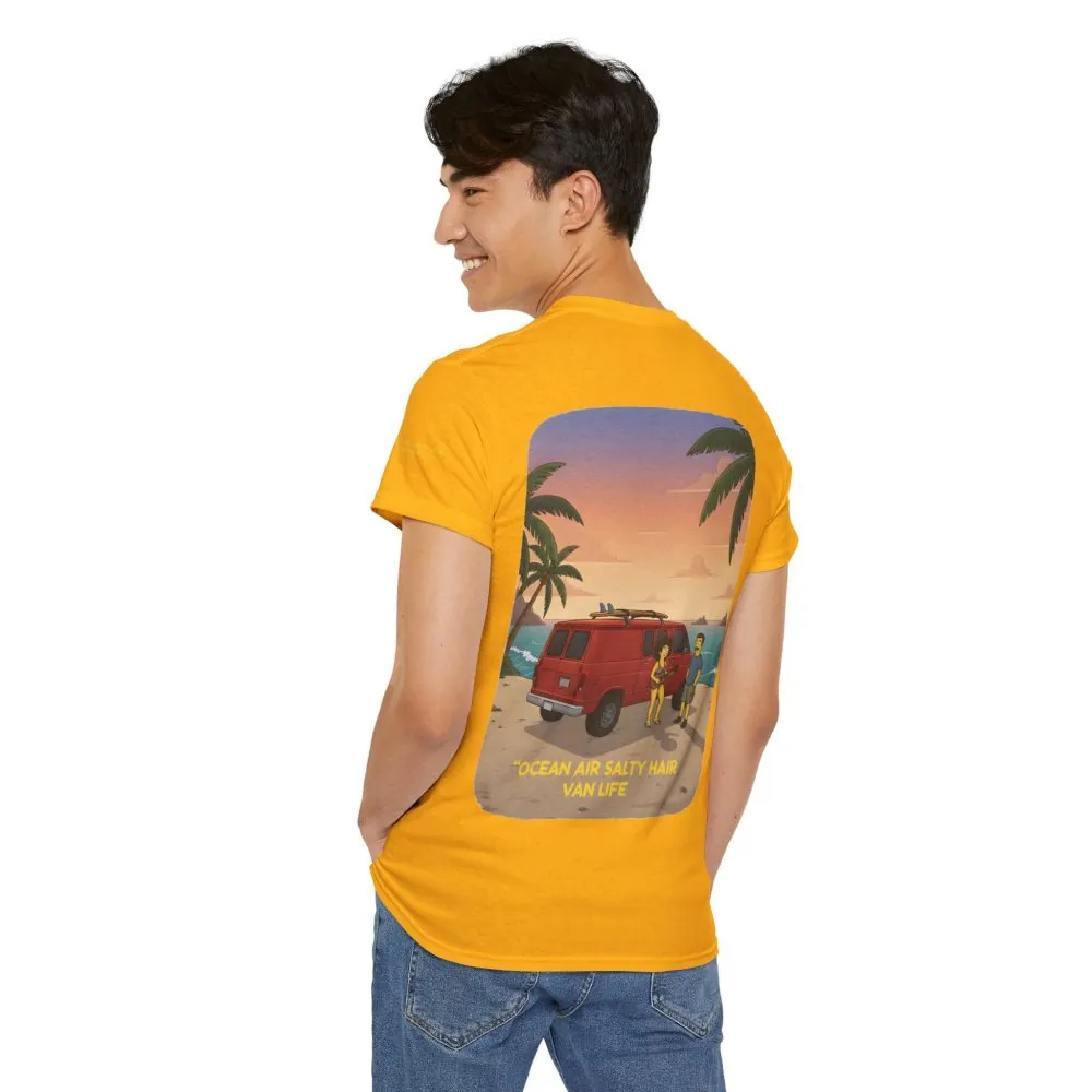 Unisex Heavy Cotton Tee — "Ocean Air Salty Hair Van Life" Design Sitcom-Line