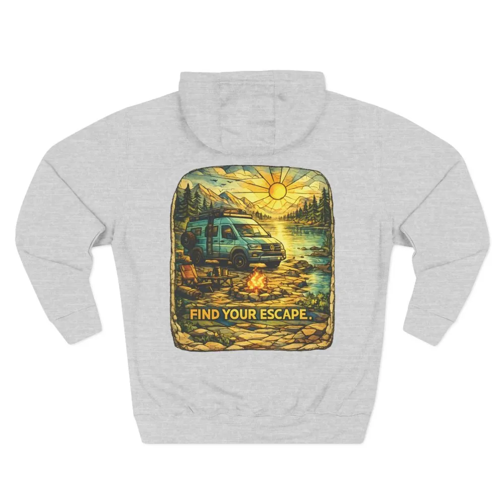 Three-Panel Fleece Hoodie - "Find Your Escape" Design Cubic-Line