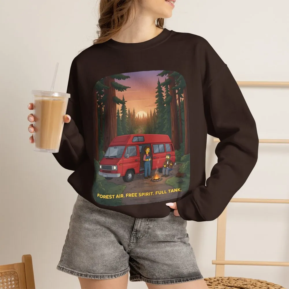 Unisex Heavy Blend™ Crewneck Sweatshirt — "Forest Air Free Spirit Full Tank" Design Sitcom-Line