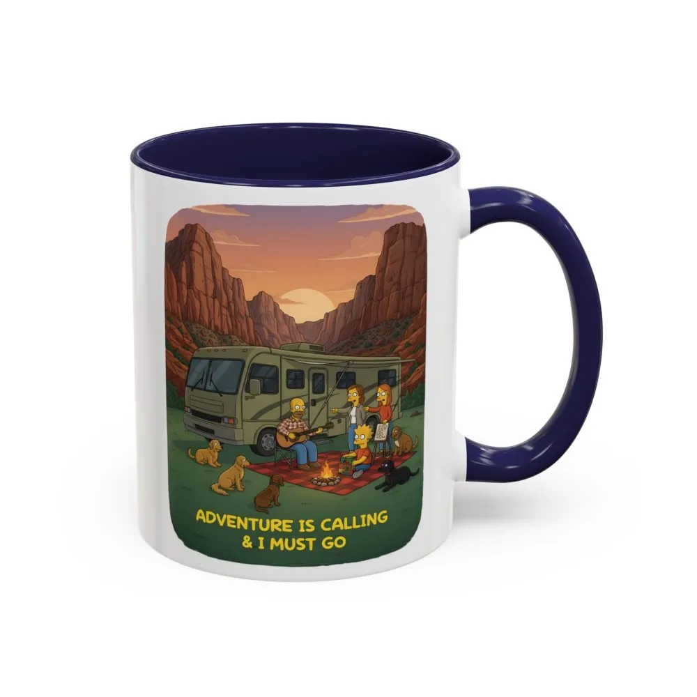 Accent Coffee Mug (11, 15oz) — "Adventure Is Calling-I Must Go" Design Sitcom-Line