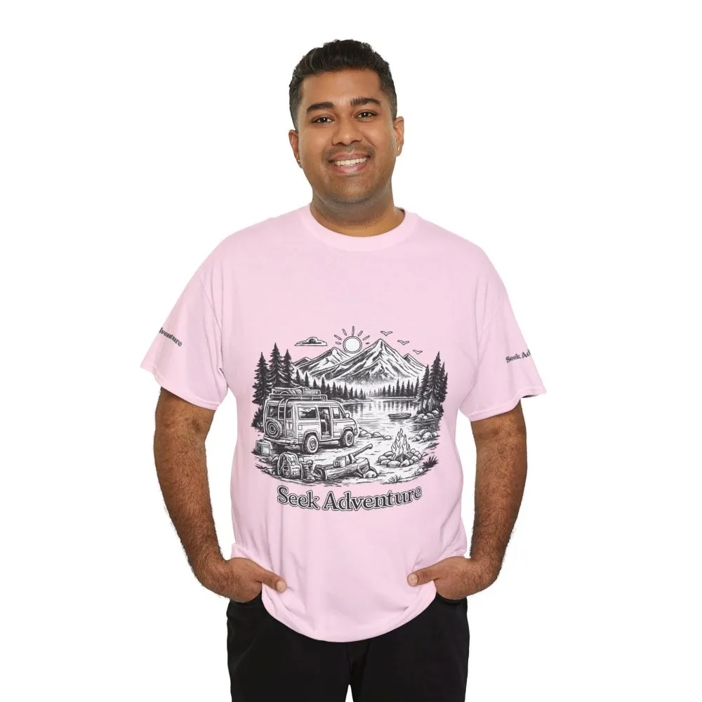 Unisex Heavy Cotton Tee — "Seek Adventure" Design Minimal-Line