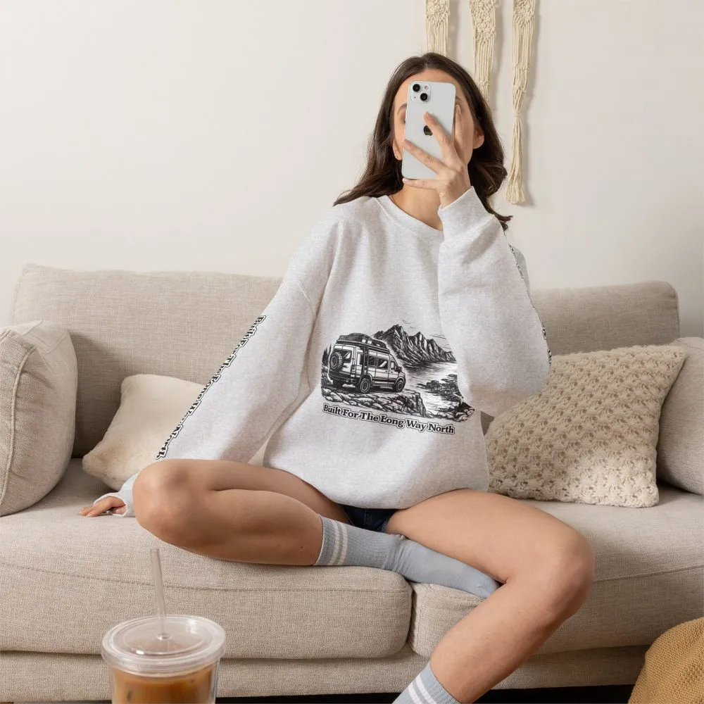 Unisex Heavy Blend™ Crewneck Sweatshirt — "Built For The Long Way North" Design Minimal-Line
