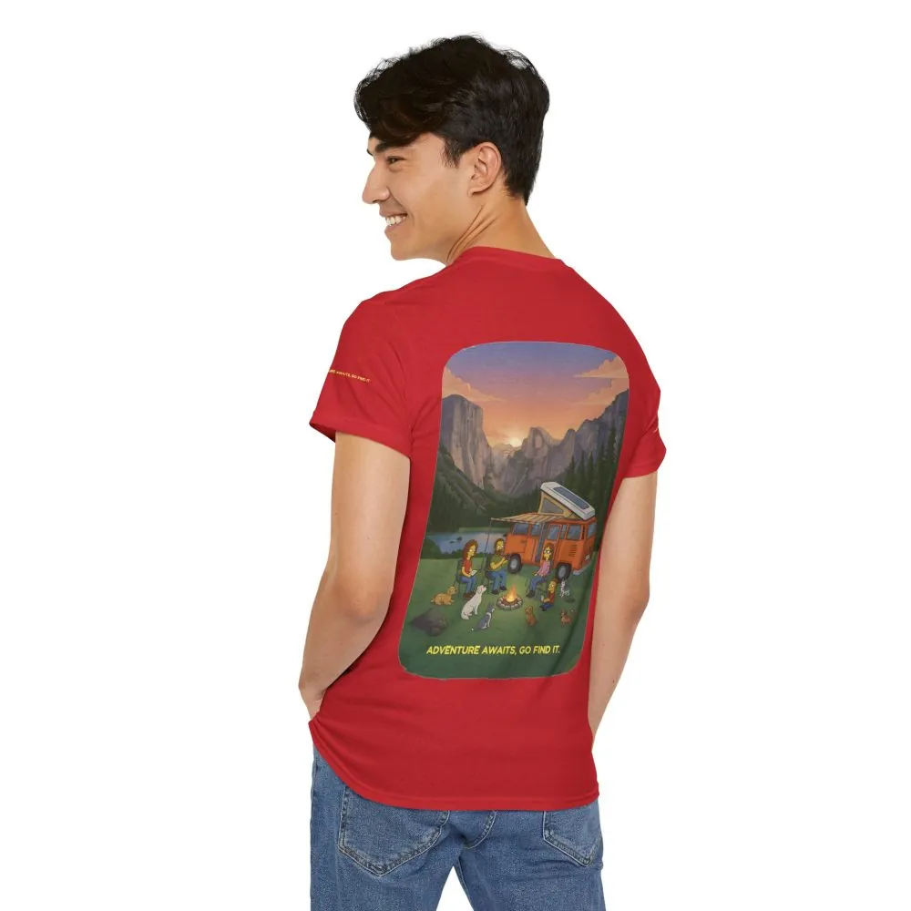 Unisex Heavy Cotton Tee — "Adventure Awaits-Go Find It" Design Sitcom-Line