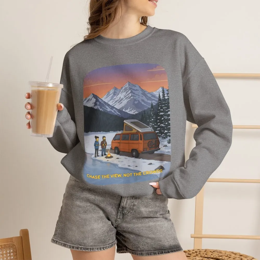Unisex Heavy Blend™ Crewneck Sweatshirt — "Chase The Views-Not The Crowds"" Design Sitcom-Line