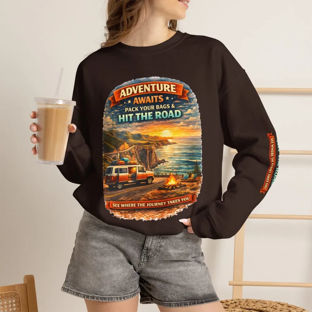 10600611233896592325_2048.jpeg Unisex Heavy Blend™ Crewneck Sweatshirt — "Adventure Awaits-Pack Your Bags" Design Scenic-Line