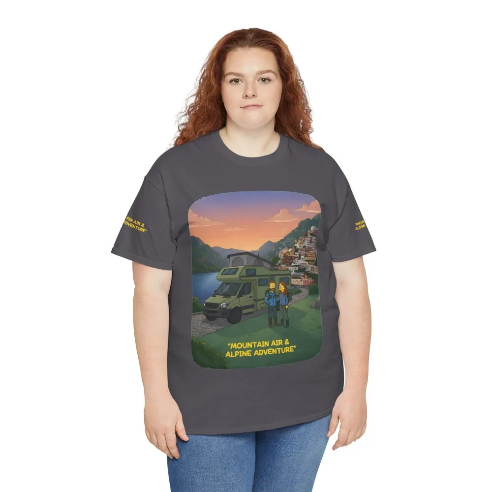 10605877899022590539_2048.jpeg Unisex Heavy Cotton Tee — "Mountain Air And Alpine Adventure" Design Sitcom-Line