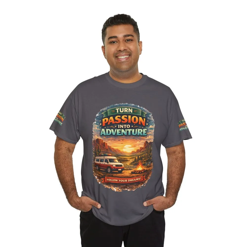 Unisex Heavy Cotton Tee — "Turn Passion Into Adventure" Design Scenic-Line